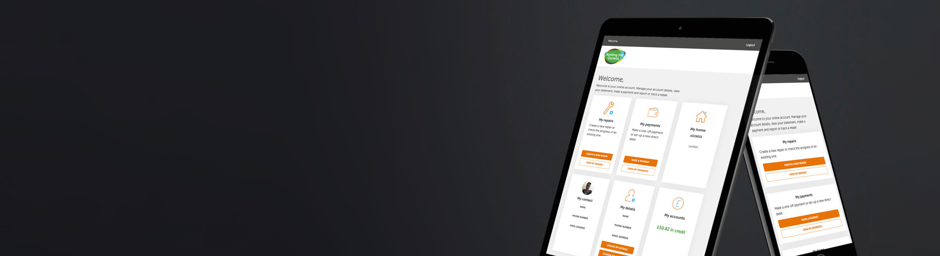 Tablet showing the My Account portal