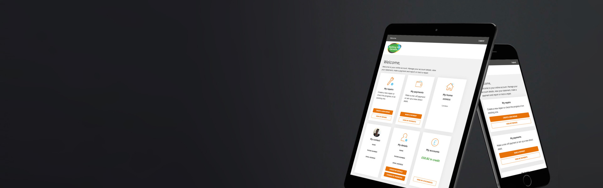 Tablet showing the My Account portal