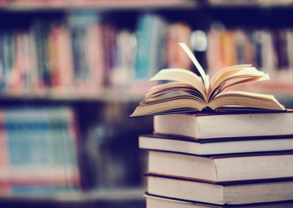Open books in a library