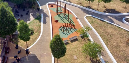 Ariel shot showing the gardening achievements at Factory Quarter.