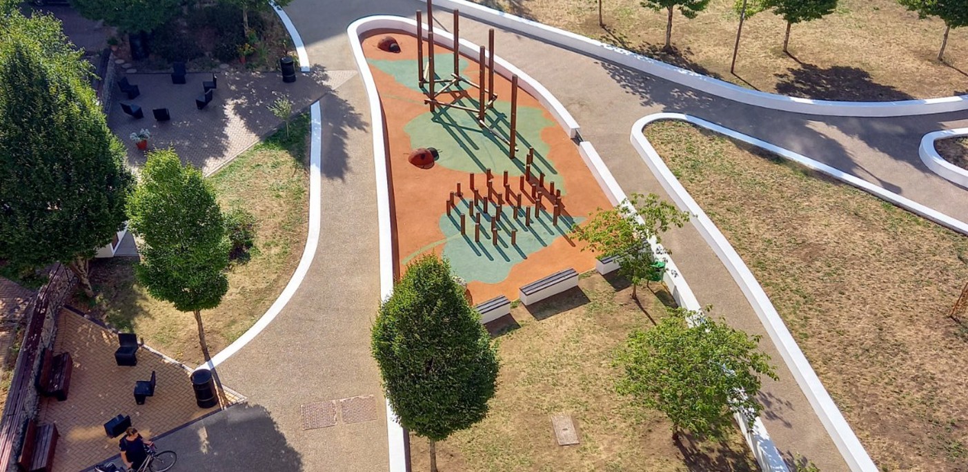 Ariel shot showing the gardening achievements at Factory Quarter.