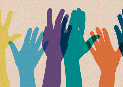 Graphic showing hands pointing up in the air